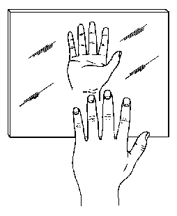 [Figure 1. Hand  
in front of plane mirror, showing hand image correctly  
oriented.]